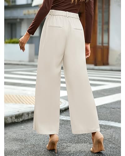 GRAPENT Work Pants Wide Leg Pants for Women Dressy Flowy Women Pleated Trousers Slacks White Womens Business Casual Outfits Old Money Color Petite Vanilla Ice Size Large Size 12 14 - Image 2