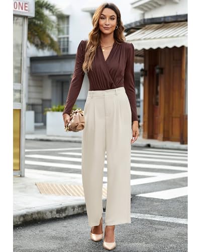 GRAPENT Work Pants Wide Leg Pants for Women Dressy Flowy Women Pleated Trousers Slacks White Womens Business Casual Outfits Old Money Color Petite Vanilla Ice Size Large Size 12 14 - Image 5