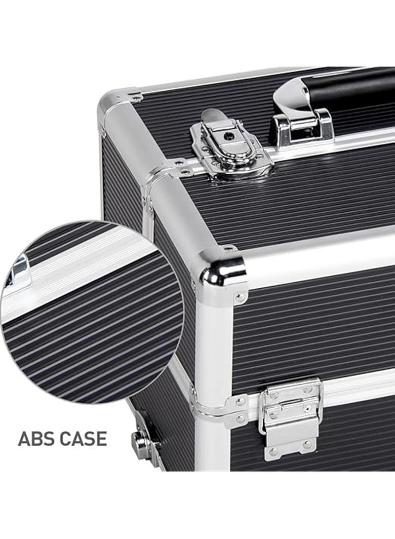 Makeup Trolley Case, Large 3-in-1 Makeup Jewelry Box Travel Suitcase Cart with 4 360° Wheels, 3 Layer Professional Aluminum Cosmetics Organizer with Drawers for Travel Makeup Beauty Nail Art (3 Layer Black) - Image 3