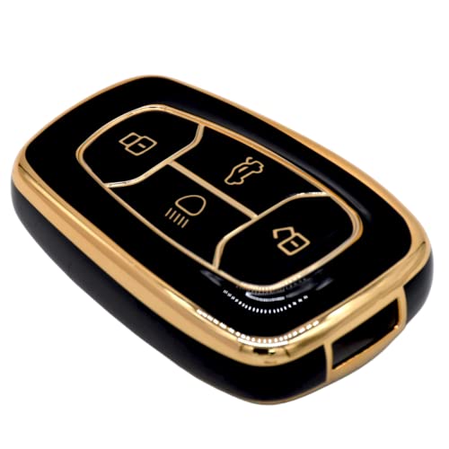 KMH TPU Gold Car Smart Key Cover Compatible for Tata Nexon, Harrier, Safari Altroz Tigor EV Punch Tiago EV Electric 4 Push Button Smart Key Shell Case Holder, Key Protector (Black with Gold) Pack of 1 - Image 1