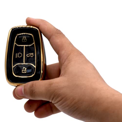 KMH TPU Gold Car Smart Key Cover Compatible for Tata Nexon, Harrier, Safari Altroz Tigor EV Punch Tiago EV Electric 4 Push Button Smart Key Shell Case Holder, Key Protector (Black with Gold) Pack of 1 - Image 5