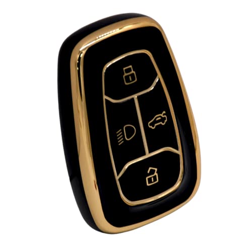 KMH TPU Gold Car Smart Key Cover Compatible for Tata Nexon, Harrier, Safari Altroz Tigor EV Punch Tiago EV Electric 4 Push Button Smart Key Shell Case Holder, Key Protector (Black with Gold) Pack of 1 - Image 4