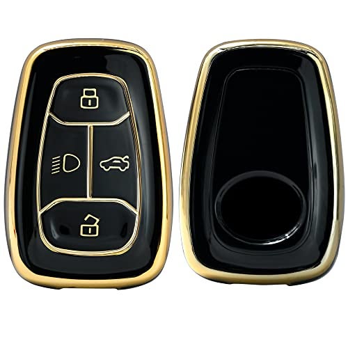 KMH TPU Gold Car Smart Key Cover Compatible for Tata Nexon, Harrier, Safari Altroz Tigor EV Punch Tiago EV Electric 4 Push Button Smart Key Shell Case Holder, Key Protector (Black with Gold) Pack of 1 - Image 3