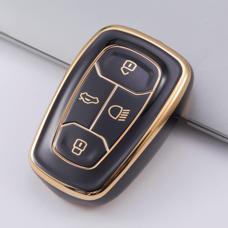 KMH TPU Gold Car Smart Key Cover Compatible for Tata Nexon, Harrier, Safari Altroz Tigor EV Punch Tiago EV Electric 4 Push Button Smart Key Shell Case Holder, Key Protector (Black with Gold) Pack of 1 - Image 2