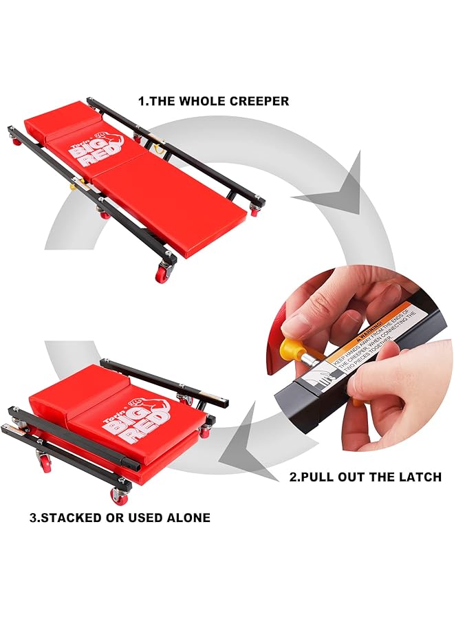 بيج ريد عربة ميكانيكية Ar7565B Torin Rolling Garage/Shop Creeper: قطعتان، مقاس 36 بوصة، مبطنة، مع مسند رأس و6 عجلات، لون أحمر - Image 4
