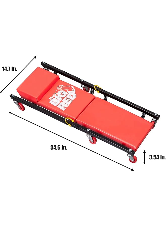 بيج ريد عربة ميكانيكية Ar7565B Torin Rolling Garage/Shop Creeper: قطعتان، مقاس 36 بوصة، مبطنة، مع مسند رأس و6 عجلات، لون أحمر - Image 2