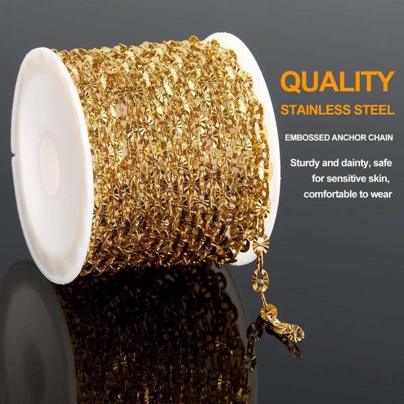 KYUNHOO 9.8 Feet Stainless Steel Jewelry Making Chains Gold Plated Chains Bulk Embossed Oval Chain Links with Lobster Clasps Jump Rings for Handcraft Making Supplies - Image 3