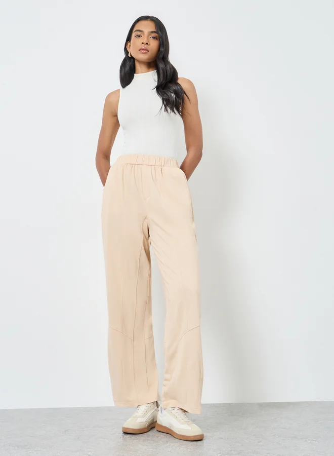 Take Two Take Two Beige Plain Joggers with Elastic Waist