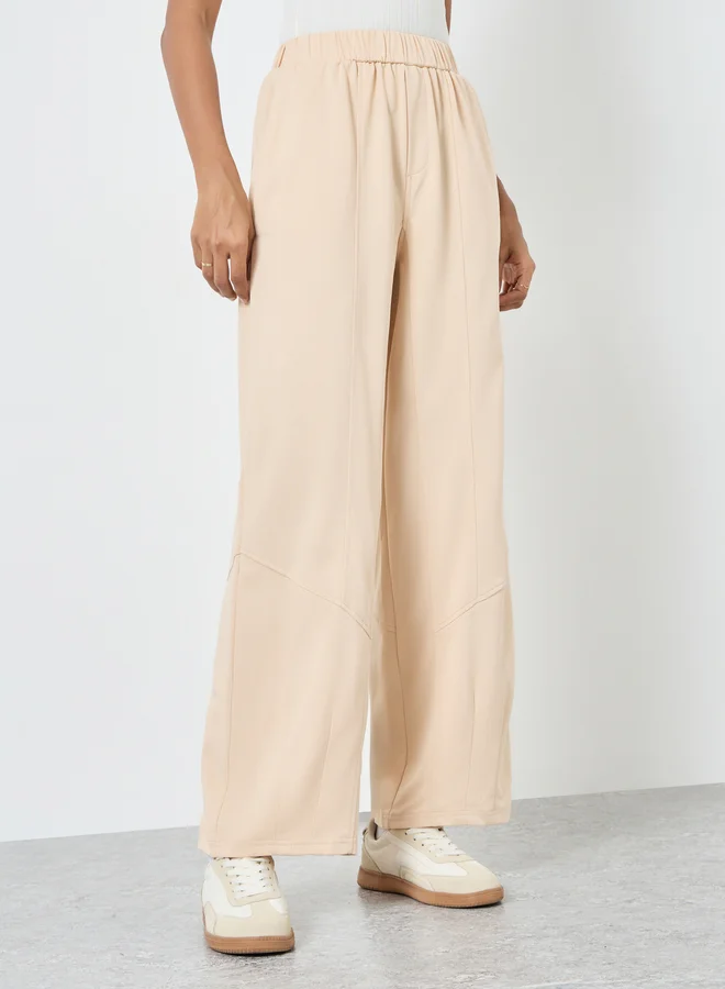 Take Two Take Two Beige Plain Joggers with Elastic Waist