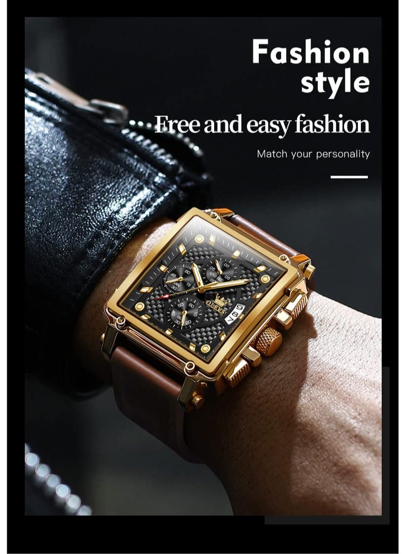 أوليفز Men's Brown Leather Chronograph Fashion Business Watch 9925 - Image 3