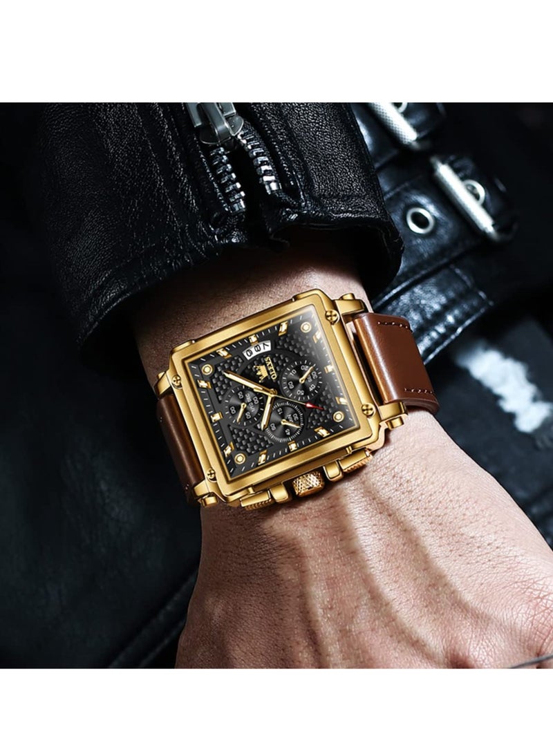 أوليفز Men's Brown Leather Chronograph Fashion Business Watch 9925 - Image 2