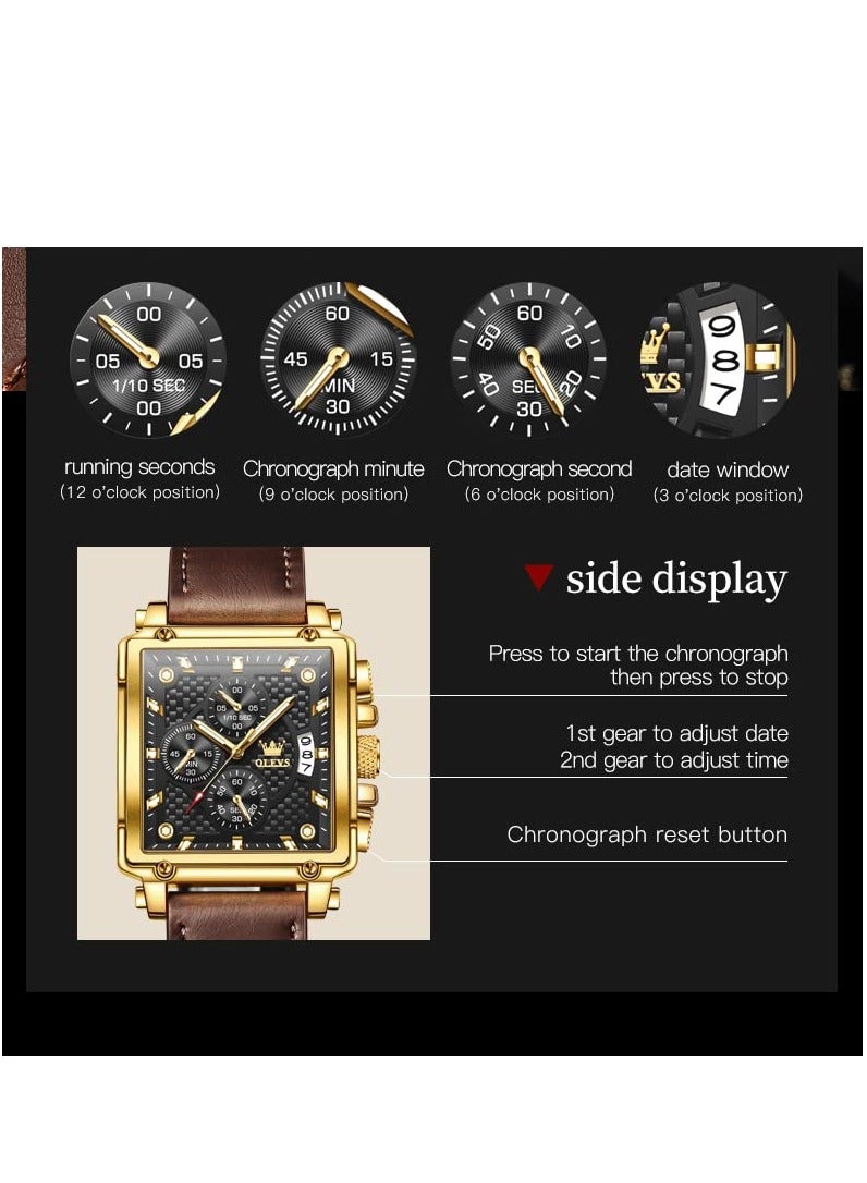 أوليفز Men's Brown Leather Chronograph Fashion Business Watch 9925 - Image 5