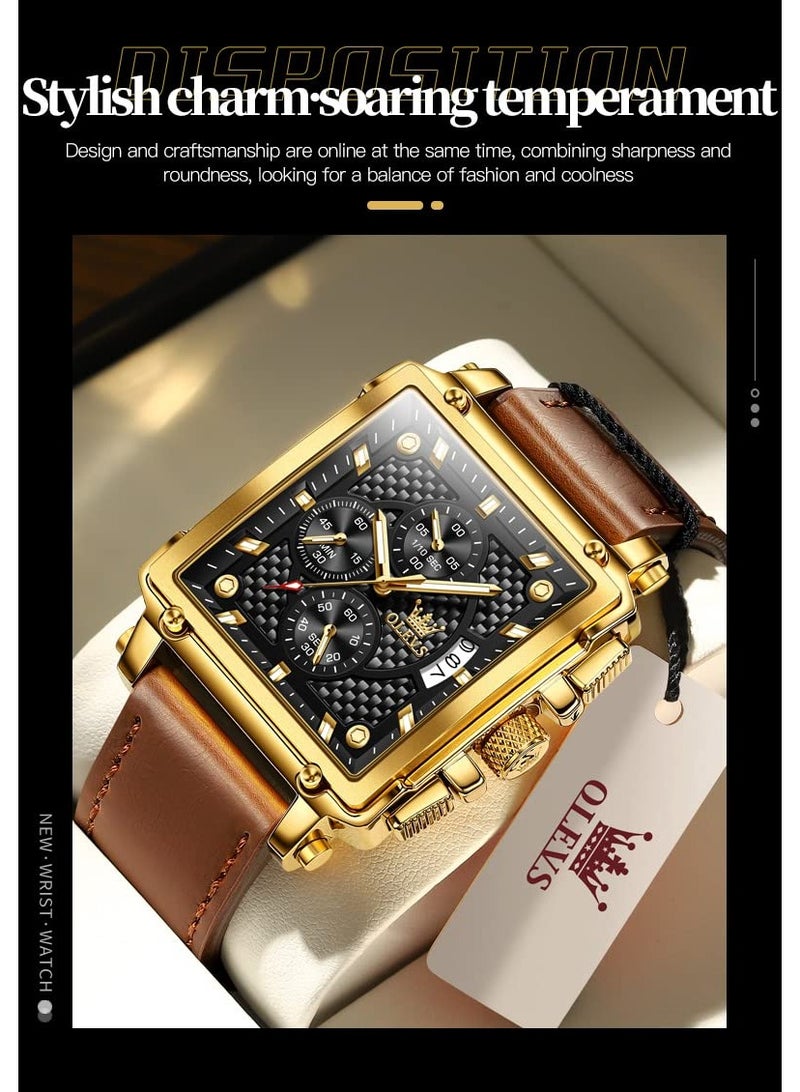 أوليفز Men's Brown Leather Chronograph Fashion Business Watch 9925 - Image 1