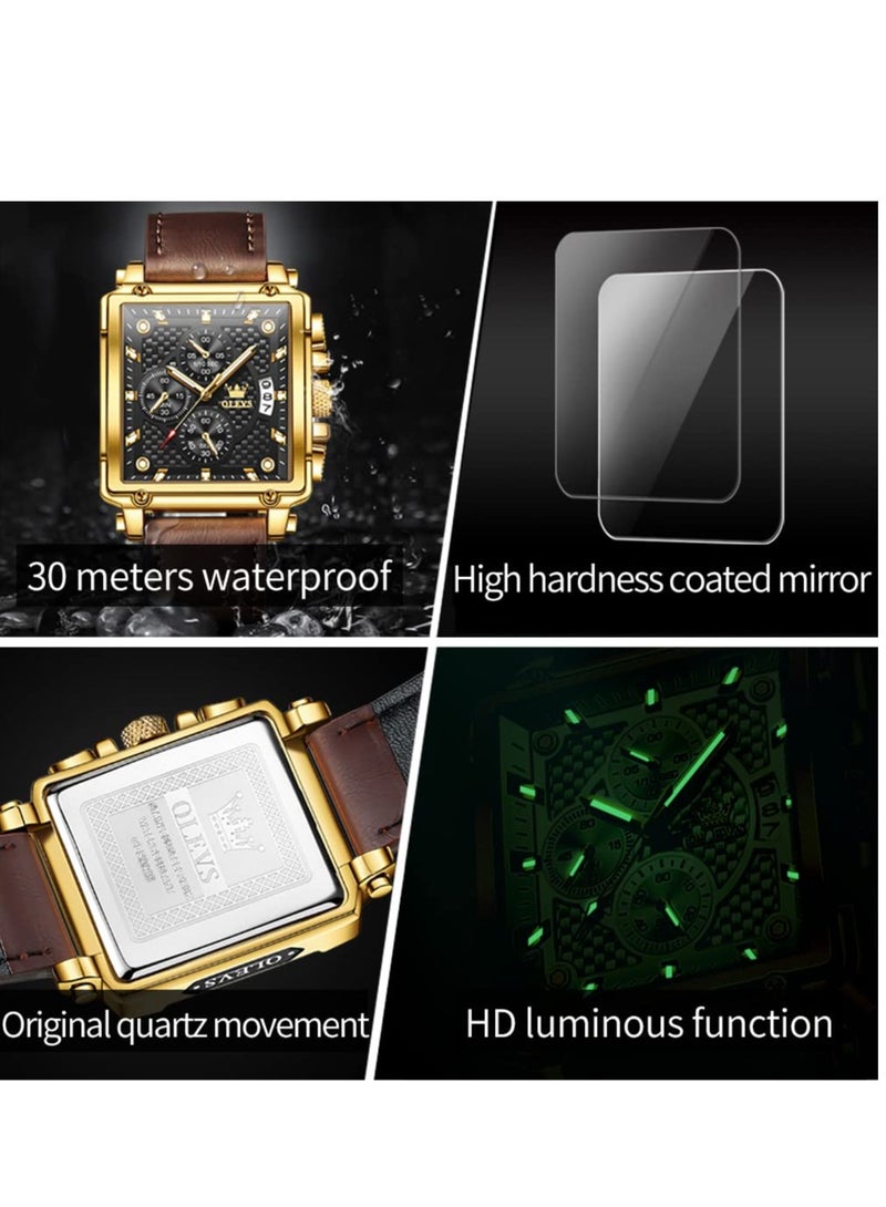 أوليفز Men's Brown Leather Chronograph Fashion Business Watch 9925 - Image 4