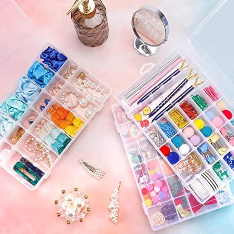 Plastic Organizer Box with Dividers - Clear Nail Organizer Box, Jewelry and Cosmetics - Makeup, Nail Polish, Makeup Brushes, Beads, Button, Fishing Tools, Loom Bracelets.