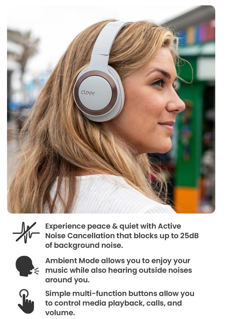 Cleer Enduro ANC Noise Cancelling Over the Ear Bluetooth Headphones with Mic, 60 Hrs Playtime, Noise Canceling, Ambient EQ Modes, Hi-Res Audio, Deep Bass, Multi-Point Connect, Bluetooth 5.0, Light Grey - Image 3