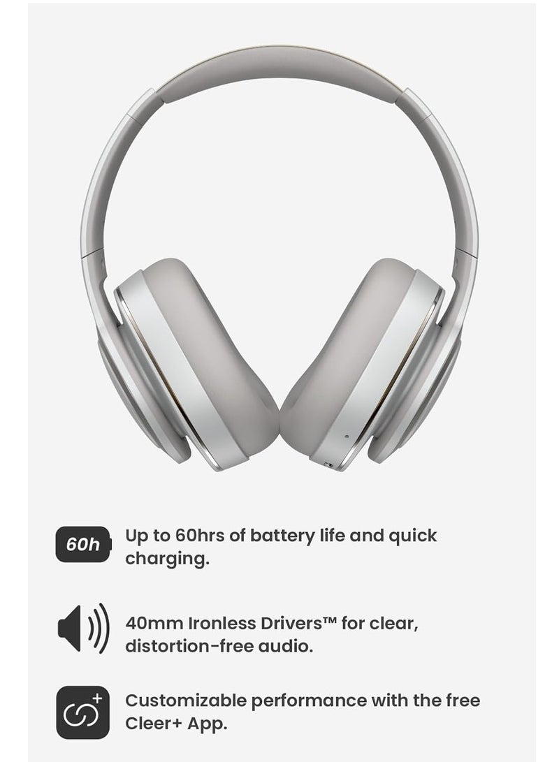 Cleer Enduro ANC Noise Cancelling Over the Ear Bluetooth Headphones with Mic, 60 Hrs Playtime, Noise Canceling, Ambient EQ Modes, Hi-Res Audio, Deep Bass, Multi-Point Connect, Bluetooth 5.0, Light Grey - Image 4