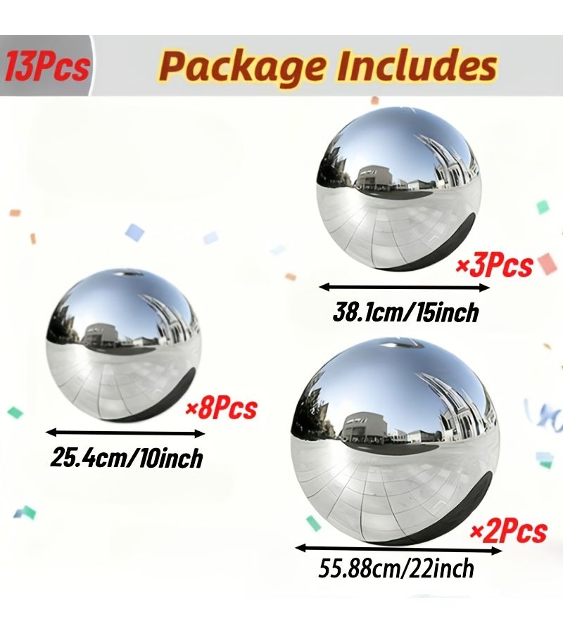 13 Pcs Silvery Aluminum Foil Balloons Reusable Sturdy Base Portable Carry Strap Reflective Surface For Christmas Wedding Birthday Mother S Day Party Decorations - Image 2