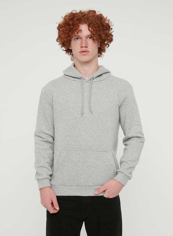 trendyol Grey Melange Regular/Normal Cut Hooded Fleece/Warm Sweatshirt - Image 3