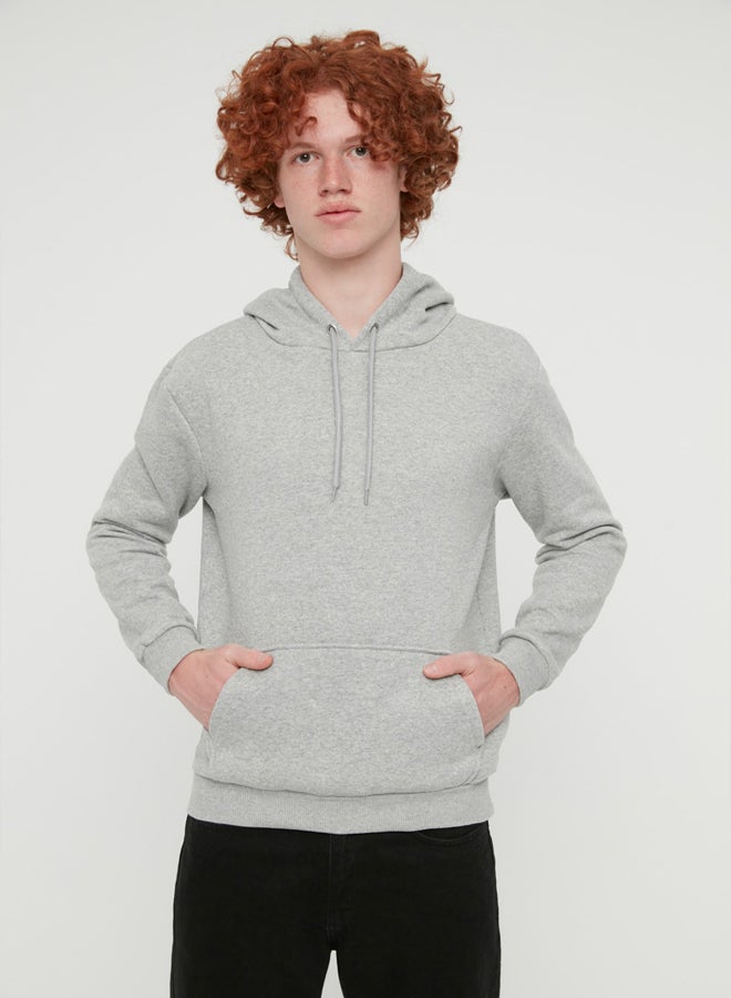 trendyol Grey Melange Regular/Normal Cut Hooded Fleece/Warm Sweatshirt - Image 4