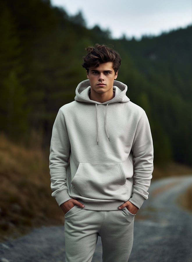 trendyol Grey Melange Regular/Normal Cut Hooded Fleece/Warm Sweatshirt - Image 2