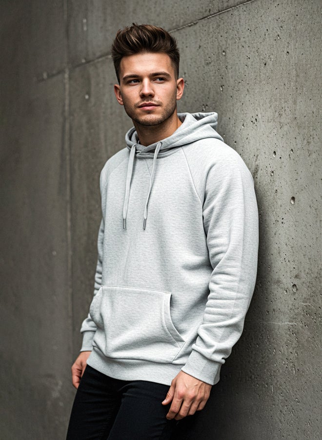 trendyol Grey Melange Regular/Normal Cut Hooded Fleece/Warm Sweatshirt - Image 1