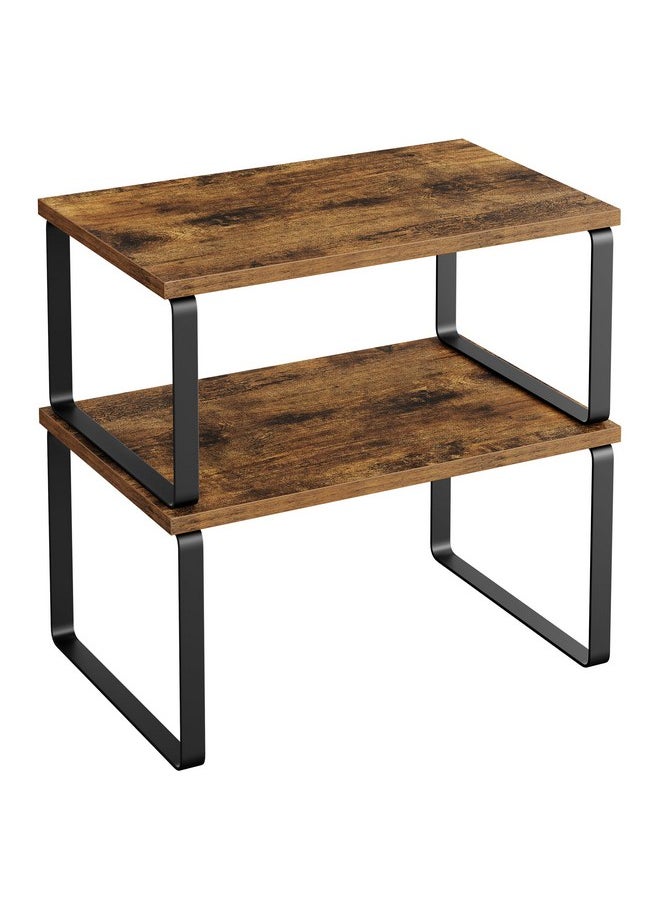 SONGMICS SONGMICS Cabinet Organizer Shelf, Set of 2 Kitchen Counter Shelves, Kitchen Storage, Spice Rack, Stackable, Expandable, Metal and Engineered Wood, Ink Black and Rustic Brown UKCS020X01  - Image 1