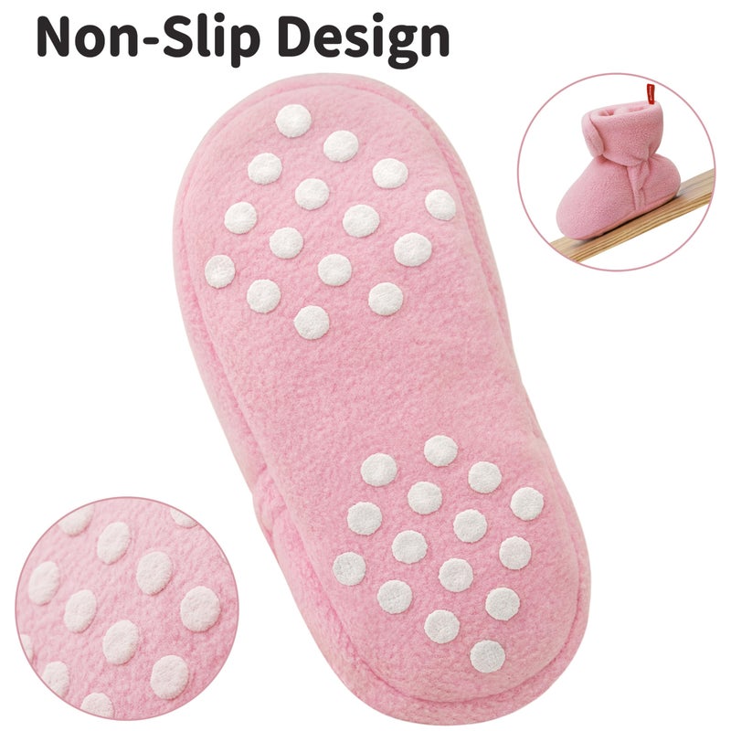 Bufims Baby Booties 0-3 Months, Unisex Soft Fleece Velcro Booties Non-Slip House Shoes Slippers for Newborn Baby Boy Girl Gifts, Pink - Image 2