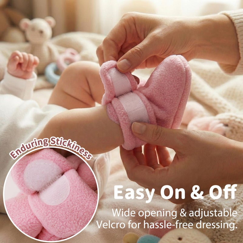 Bufims Baby Booties 0-3 Months, Unisex Soft Fleece Velcro Booties Non-Slip House Shoes Slippers for Newborn Baby Boy Girl Gifts, Pink - Image 4