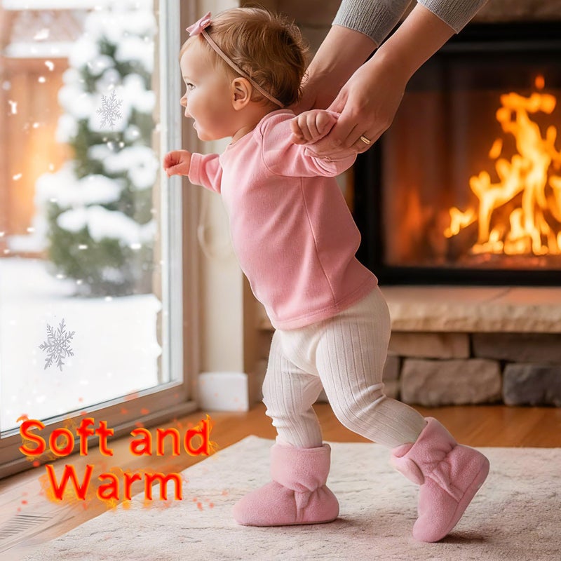 Bufims Baby Booties 0-3 Months, Unisex Soft Fleece Velcro Booties Non-Slip House Shoes Slippers for Newborn Baby Boy Girl Gifts, Pink - Image 5
