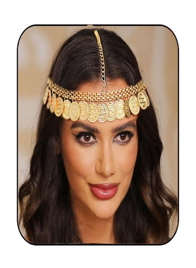 Aukmla سلسلة رأس عملات أوكملّا مزينة بالخرز الذهبي، إكسسوار شعر للنساء والفتيات، أزياء مهرجان، رباط رأس - Image 1