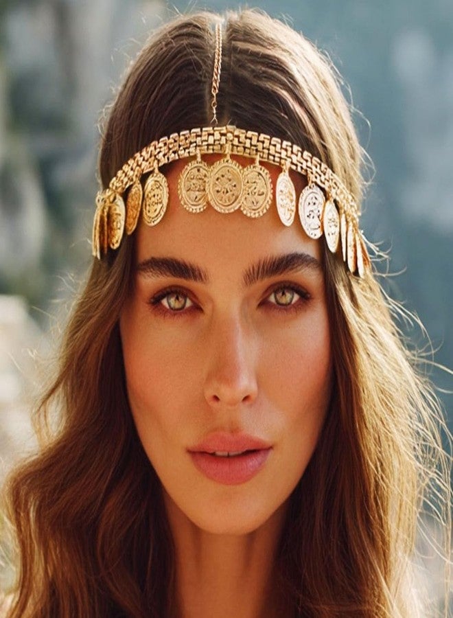 Aukmla سلسلة رأس عملات أوكملّا مزينة بالخرز الذهبي، إكسسوار شعر للنساء والفتيات، أزياء مهرجان، رباط رأس - Image 2
