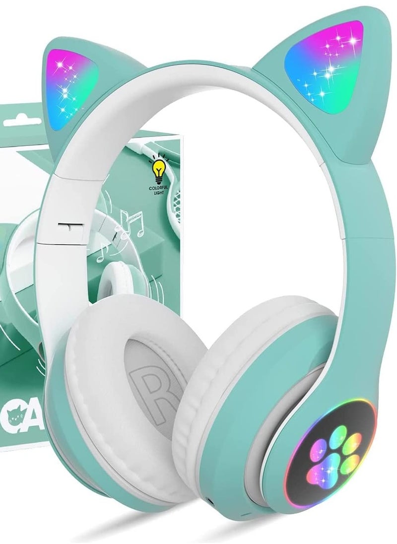 Excefore - Cat Ears Wireless Bluetooth Kids Headphones, Cat Ears Bluetooth Over Ear Kitty Headphones Volume Limiting - Image 1