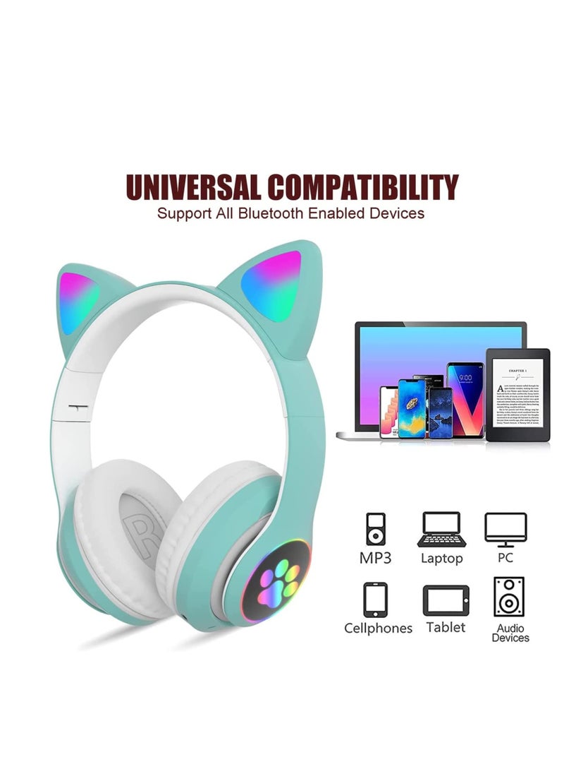 Excefore - Cat Ears Wireless Bluetooth Kids Headphones, Cat Ears Bluetooth Over Ear Kitty Headphones Volume Limiting - Image 1