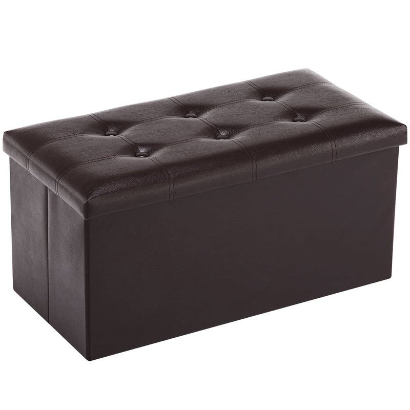 Youdesure Folding Storage Ottoman Bench 30 inch Faux Leather Footrest Couch for Living Room Storage Bench with Padded Seat for Bedroom Hallway Holds up to 350lbs Brown