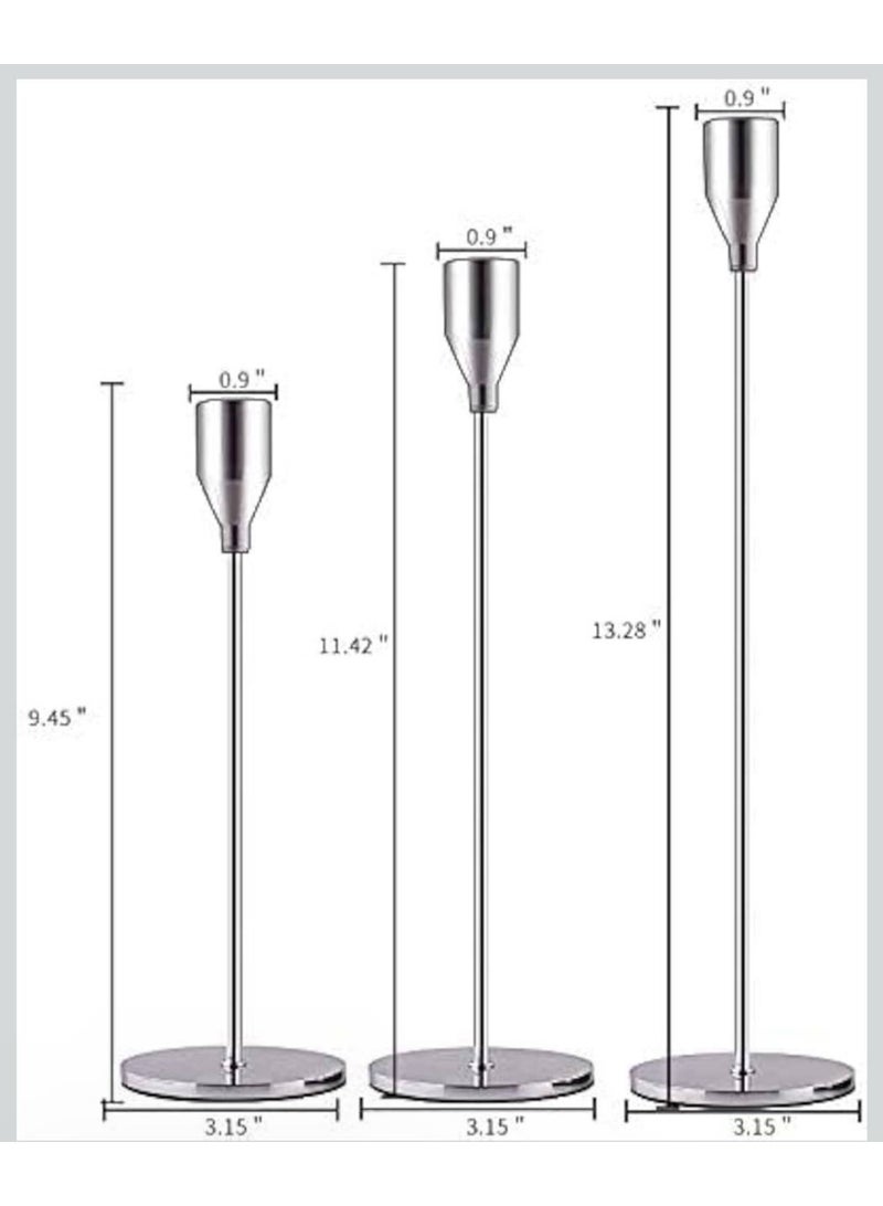 ناما حوامل شموع فضية بتصميم مزخرف وأنيق تناسب الشموع المدببة والشموع السميكة بحجم 1.9 سم وشموع ليد لحفلات الزفاف والعشاء والمناسبات الخاصة مجموعة من 3 قطع (حامل شموع معدني) - Image 3