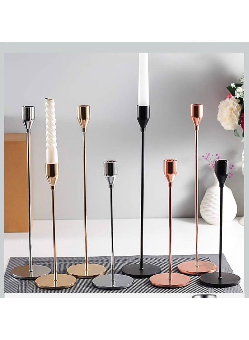 ناما حوامل شموع فضية بتصميم مزخرف وأنيق تناسب الشموع المدببة والشموع السميكة بحجم 1.9 سم وشموع ليد لحفلات الزفاف والعشاء والمناسبات الخاصة مجموعة من 3 قطع (حامل شموع معدني) - Image 5