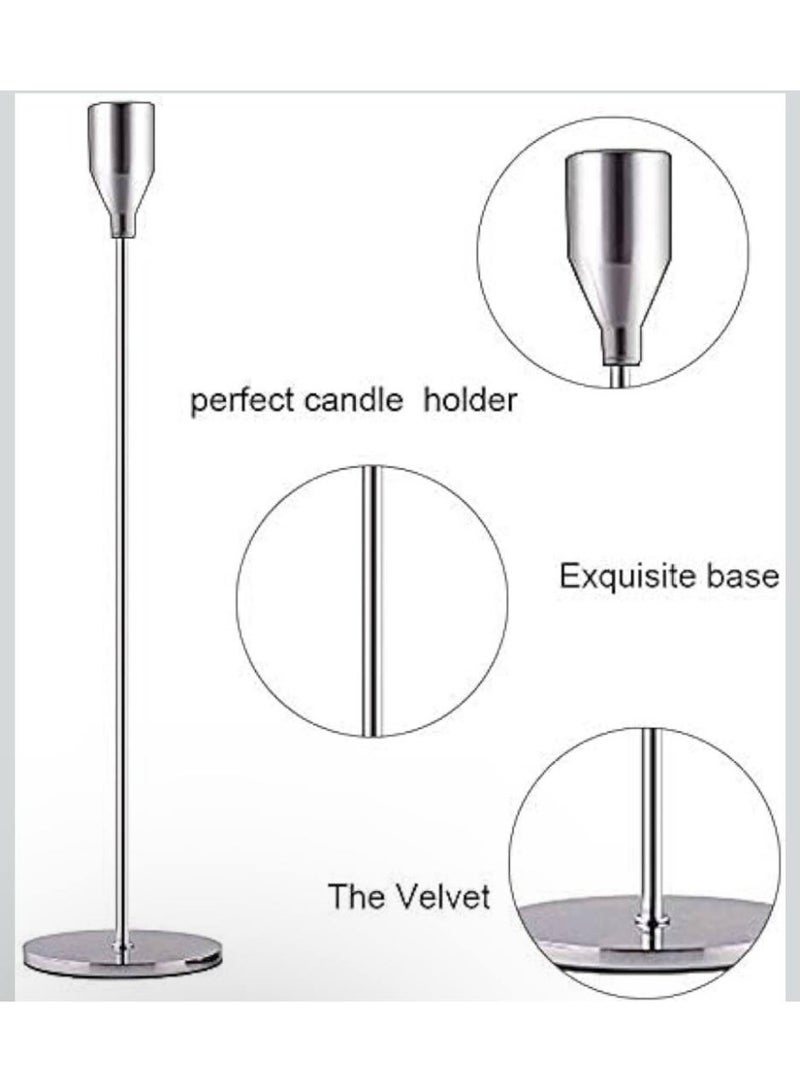 ناما حوامل شموع فضية بتصميم مزخرف وأنيق تناسب الشموع المدببة والشموع السميكة بحجم 1.9 سم وشموع ليد لحفلات الزفاف والعشاء والمناسبات الخاصة مجموعة من 3 قطع (حامل شموع معدني) - Image 2