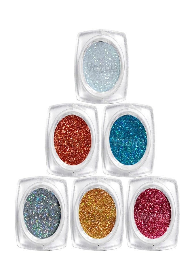 Vozwa Rainbow Glitter Eyeshadow Powder (Golden + Silver + Red + Copper + Sky Blue + White) - Image 1