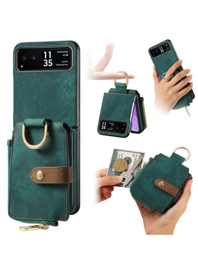اس-توب جراب لهاتف Motorola Razr 40 بتصميم كلاسيكي مع حلقة ومحفظة متعددة البطاقات - Image 1