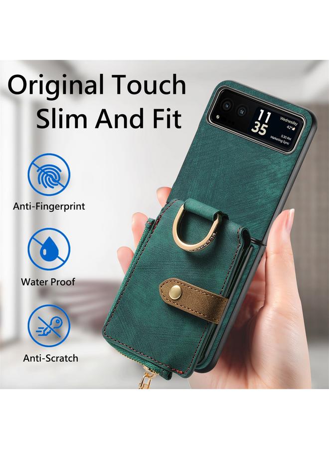 اس-توب جراب لهاتف Motorola Razr 40 بتصميم كلاسيكي مع حلقة ومحفظة متعددة البطاقات - Image 3