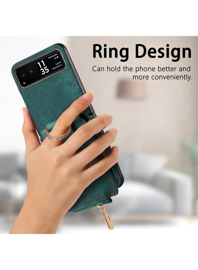 اس-توب جراب لهاتف Motorola Razr 40 بتصميم كلاسيكي مع حلقة ومحفظة متعددة البطاقات - Image 4