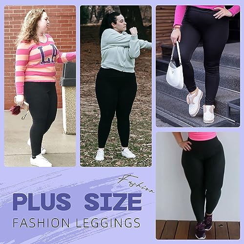 Walifrey High Waist Plus Size Leggings for Women, Buttery Soft Plus Size Leggings Black 4XL - Image 5
