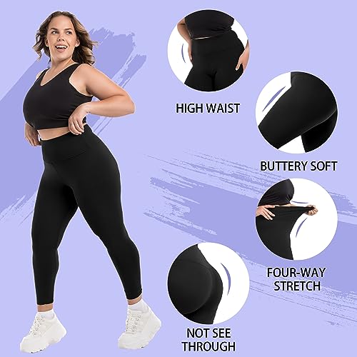 Walifrey High Waist Plus Size Leggings for Women, Buttery Soft Plus Size Leggings Black 4XL - Image 4