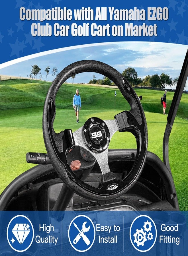 NOKINS 12.5" Universal Golf Cart Steering Wheel, Fit EZGO TXT&RXV Club Car DS&Precedent Yamaha, Most Golf Carts (Black) - Image 2