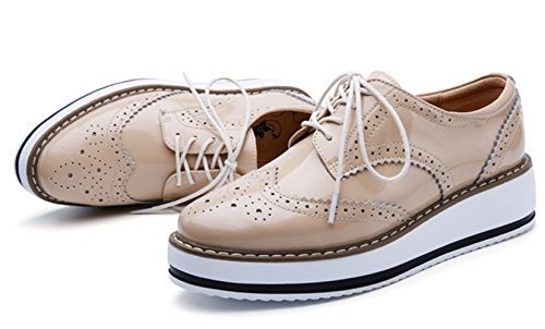 DADAWEN Women's Platform Lace-Up Wingtips Square Toe Oxfords Shoe Apricot US Size 6.5/Asia Size 37/23.5cm - Image 3