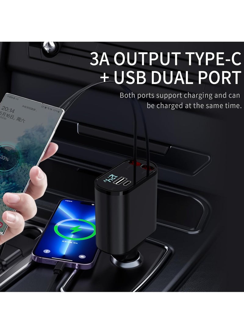 ميكسد شاحن سيارة قابل للسحب، شاحن سيارة سريع الشحن 4 في 1 بقدرة 60 وات، كابل قابل للسحب ومحول شاحن سيارة بمنفذي USB متوافق مع iPhone 15 14 13 12 11 Pro Max وGalaxy S23 وشاحن سيارة Pixel - Image 5