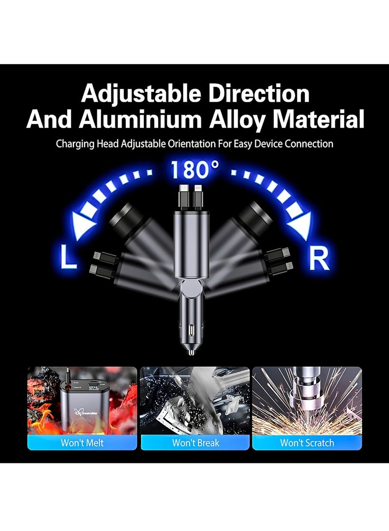 ميكسد شاحن سيارة قابل للسحب، شاحن سيارة سريع الشحن 4 في 1 بقدرة 60 وات، كابل قابل للسحب ومحول شاحن سيارة بمنفذي USB متوافق مع iPhone 15 14 13 12 11 Pro Max وGalaxy S23 وشاحن سيارة Pixel - Image 4