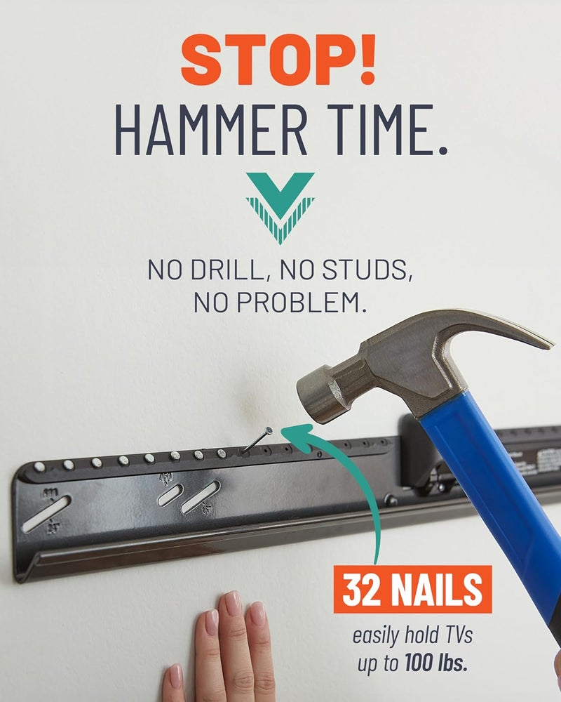 ECHOGEAR No Stud TV Mount for Drywall - Slim No Drill Design Holds TVs Up to 100lbs with Nails - Easy Studless Install with No Drill Needed - Image 4