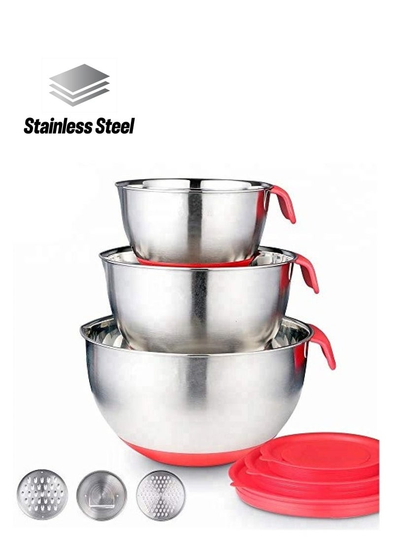 erorex Stainless Steel Mixing Bowls with Lids - Nesting Bowls with Graters, Handle, Pour Spout, Airtight Lids - Non-Slip Mixing Bowl Set for Cooking, Baking  - Image 1
